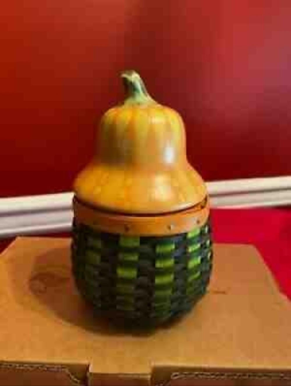 Longaberger Yellow Green Gourd Hand Woven Basket RARE! Fall Autumn Decor